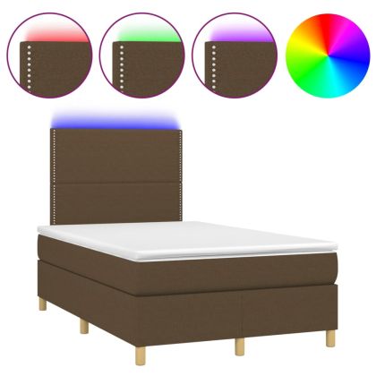 Боксспринг легло с матрак и LED, тъмнокафяво, 120x200 см, плат