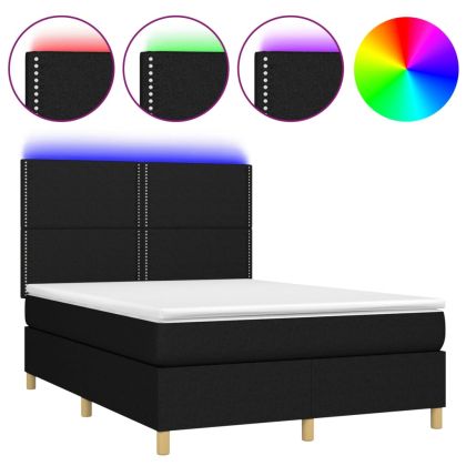 Боксспринг легло с матрак и LED, черно, 140x200 см, плат