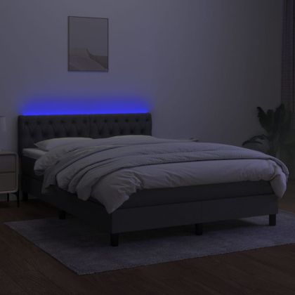 Боксспринг легло с матрак и LED, тъмносиво, 140x190 см, плат