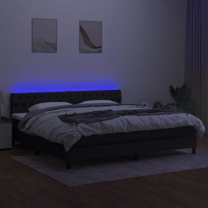 Боксспринг легло с матрак и LED, черна, 200x200 см, плат