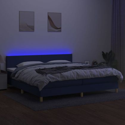 Боксспринг легло с матрак и LED, синя, 200x200 см, плат