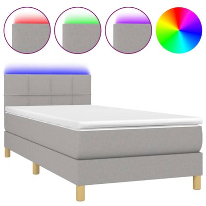 Боксспринг легло с матрак и LED, светлосиво, 80x200 см, плат