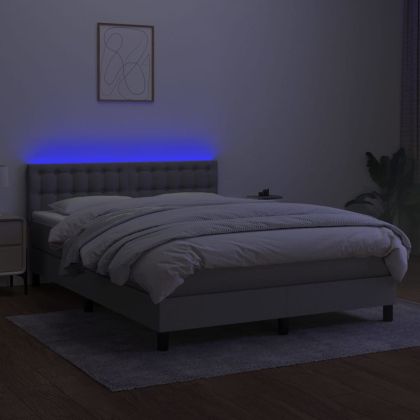 Боксспринг легло с матрак и LED, светлосиво, 140x200 см, плат