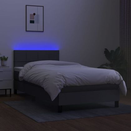 Боксспринг легло с матрак и LED, тъмносива, 90x200 см, плат