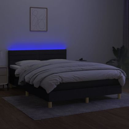 Боксспринг легло с матрак и LED, черно, 140x200 см, плат