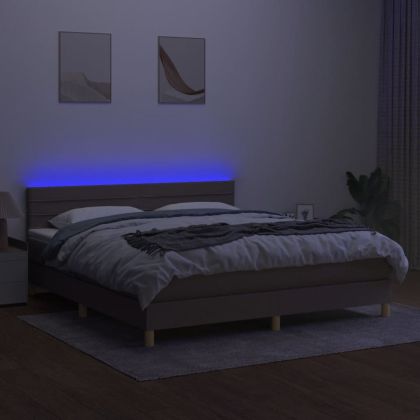 Боксспринг легло с матрак и LED, таупе, 160x200 см, плат