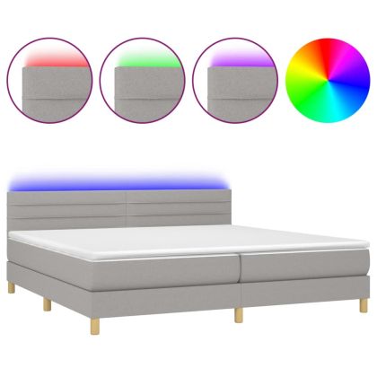Боксспринг легло с матрак и LED, светлосиво, 200x200 см, плат