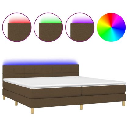 Боксспринг легло с матрак и LED, тъмнокафяво, 200x200 см, плат