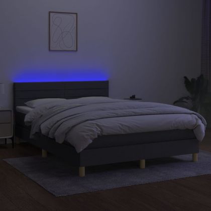 Боксспринг легло с матрак и LED, тъмносиво, 140x190 см, плат