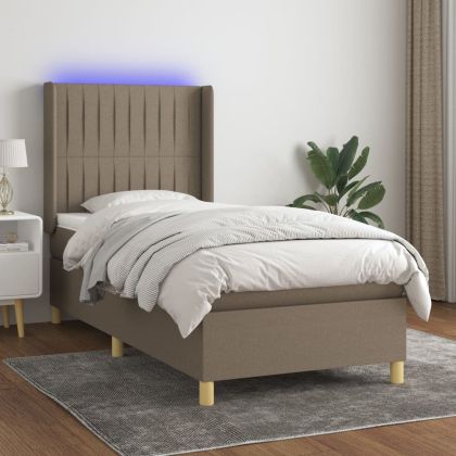 Боксспринг легло с матрак и LED, таупе, 90x200 см, плат
