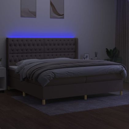 Боксспринг легло с матрак и LED, таупе, 200x200 см, плат