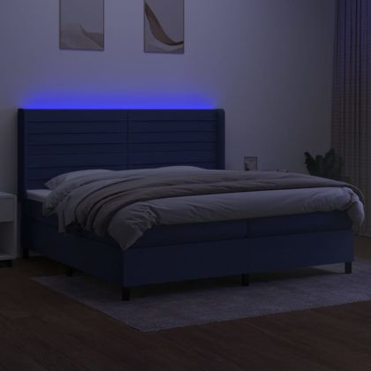 Боксспринг легло с матрак и LED, синя, 200x200 см, плат