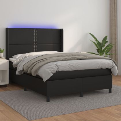 Боксспринг легло с матрак и LED черно 140x200см изкуствена кожа