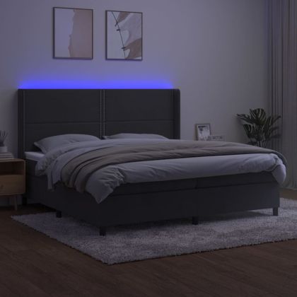 Боксспринг легло с матрак и LED, тъмносиво, 200x200 см, кадифе
