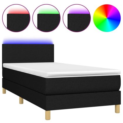Боксспринг легло с матрак и LED, черно, 80x200 см, плат