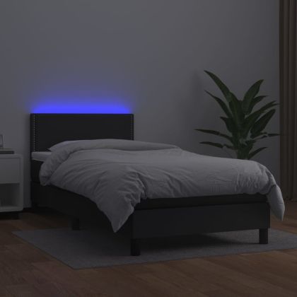 Боксспринг легло с матрак и LED черно 90x200 см изкуствена кожа