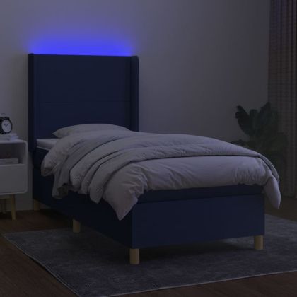 Боксспринг легло с матрак и LED, синя, 90x200 см, плат