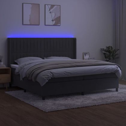 Боксспринг легло с матрак и LED, тъмносиво, 200x200 см, кадифе