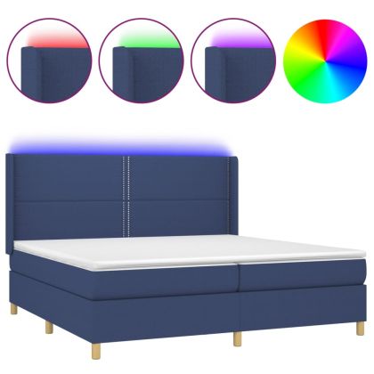 Боксспринг легло с матрак и LED, синя, 200x200 см, плат