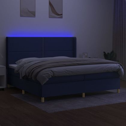 Боксспринг легло с матрак и LED, синя, 200x200 см, плат