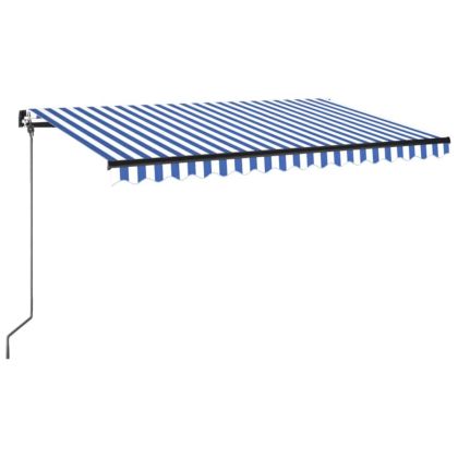 Ръчно прибиращ се сенник с LED, 400x350 см, синьо и бяло