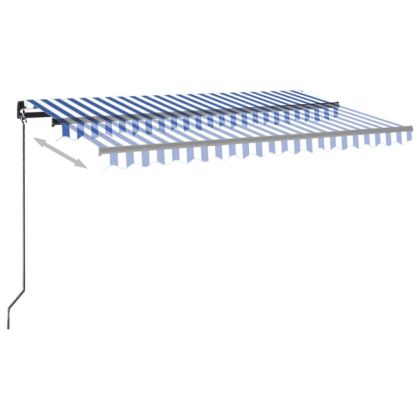 Ръчно прибиращ се сенник с LED, 400x350 см, синьо и бяло