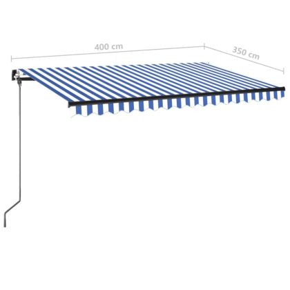 Ръчно прибиращ се сенник с LED, 400x350 см, синьо и бяло