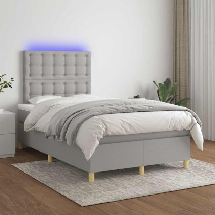 Боксспринг легло с матрак и LED, светлосиво, 120x190 см, плат
