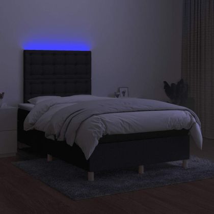 Боксспринг легло с матрак и LED, черно, 120x190 см, плат