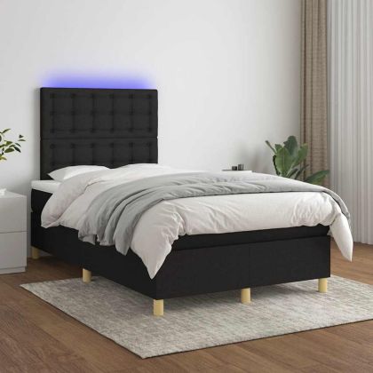 Боксспринг легло с матрак и LED, черно, 120x190 см, плат