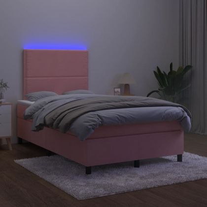 Боксспринг легло с матрак и LED, черно, 120x190 см, кадифе