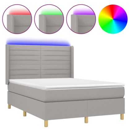 Боксспринг легло с матрак и LED, светлосиво, 140x200 см, плат