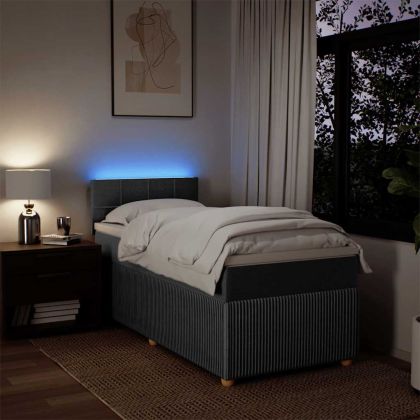 Боксспринг легло с матрак, тъмносив, 90x190 см, плат