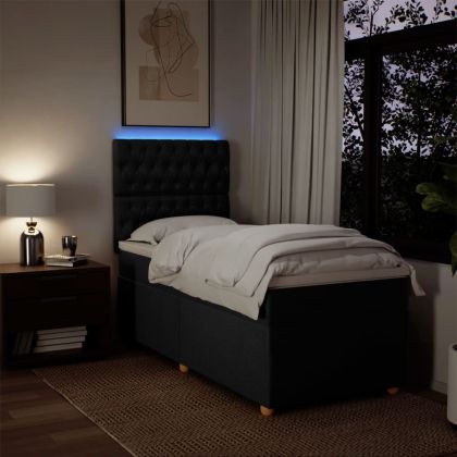 Боксспринг легло с матрак, черно, 90x200 см, плат