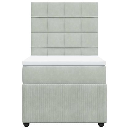 Боксспринг легло с матрак, светлосиво, 90x200 см, кадифе