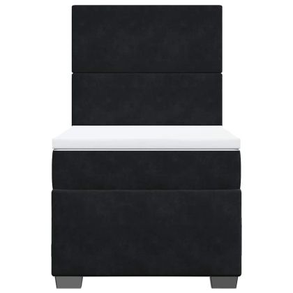 Боксспринг легло с матрак, черно, 80x200 см, кадифе