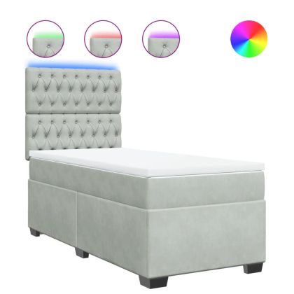 Боксспринг легло с матрак, светлосиво, 100x200 см, кадифе