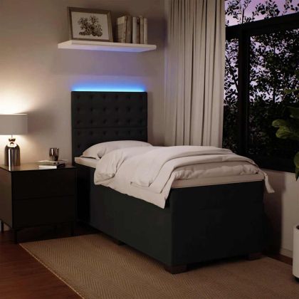 Боксспринг легло с матрак, черна, 90x190 см, кадифе