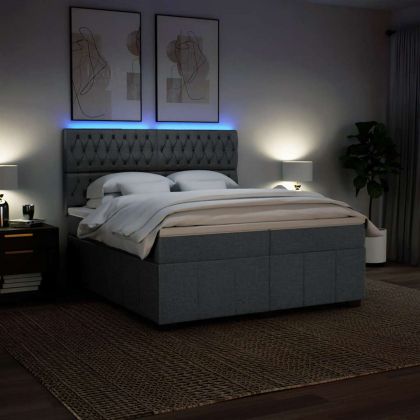 Боксспринг легло с матрак, тъмносиво, 200x200 см, плат