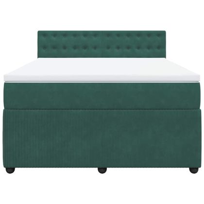 Боксспринг легло с матрак, тъмнозелено, 140x200 см, кадифе