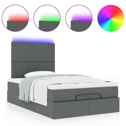 Османска легло с матрак и LED, тъмносиво, 120x200 см, плат