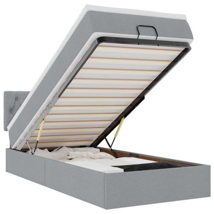 Османска легло с матрак и LED, светлосиво, 90x190 см, плат