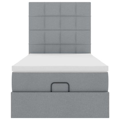 Османска легло с матрак и LED, светлосиво, 90x200 см, плат