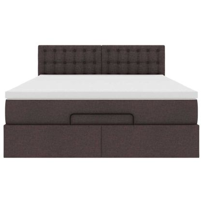 Османска легло с матрак и LED, тъмнокафяво, 140x200 см, плат