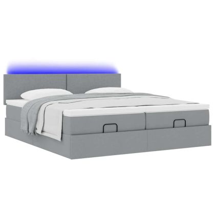 Османска легло с матрак и LED, светлосиво, 200x200 см, плат
