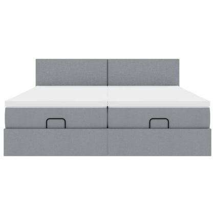 Османска легло с матрак и LED, светлосиво, 200x200 см, плат