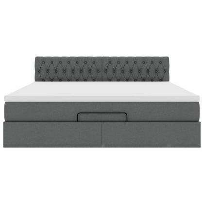 Османска легло с матрак и LED, тъмносиво, 160x200 см, плат