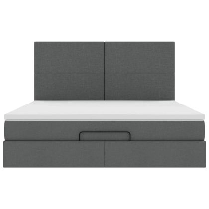 Османска легло с матрак и LED, тъмносиво, 160x200 см, плат