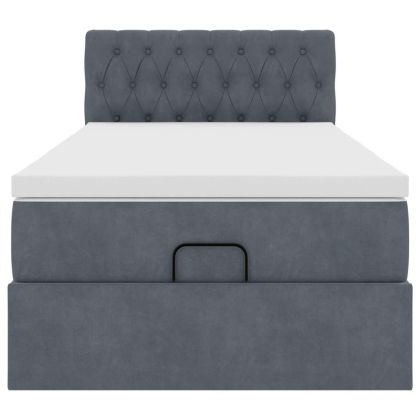 Османска легло с матрак и LED, тъмносиво, 100x200 см, кадифе