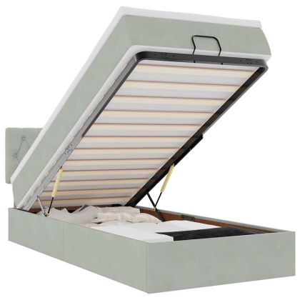 Османска легло с матрак и LED, светлосиво, 90x200 см, кадифе